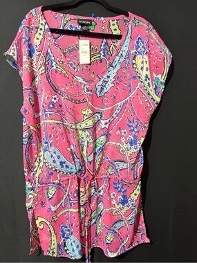 Lane Bryant Pink Paisley Drawstring Tunic